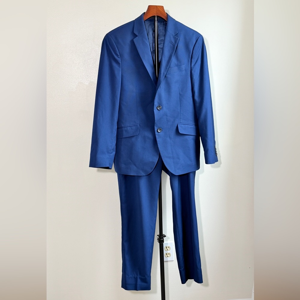 Kenneth Cole Techni-cole two-piece suit 31x25 tailored pants + Jacket Royal Blue
